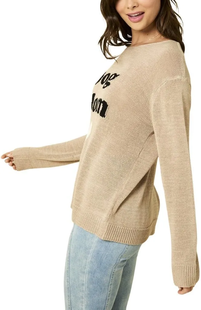 Gilli Women's Dog Mom Round Neck Lightweight Graphic Sweater