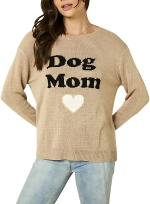 Gilli Women's Dog Mom Round Neck Lightweight Graphic Sweater