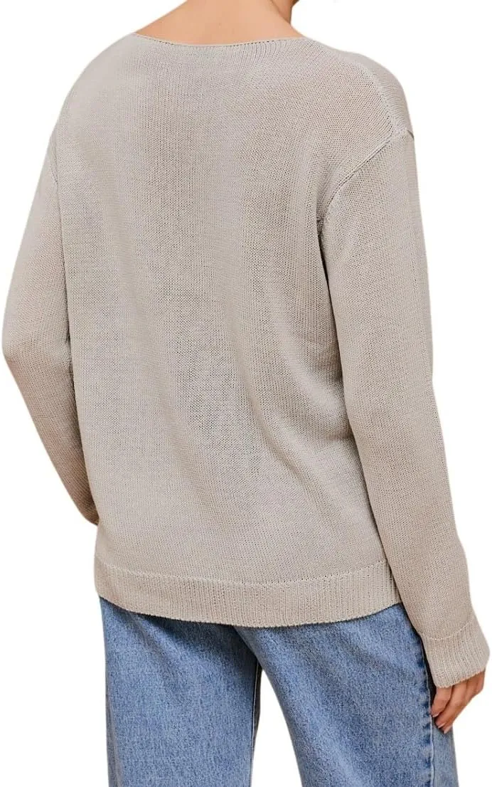 Gilli Women's Round Neck Long Sleeve Stay Home Club Lightweight Sweater