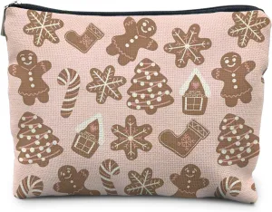 Gingerbread Christmas Makeup Bag，Pink Christmas Cookies Cosmetic Bags for Women, Pink Christmas Gifts for Women Girls, Christmas Cute Gingerbread Zipper Pouch Makeup Pouch