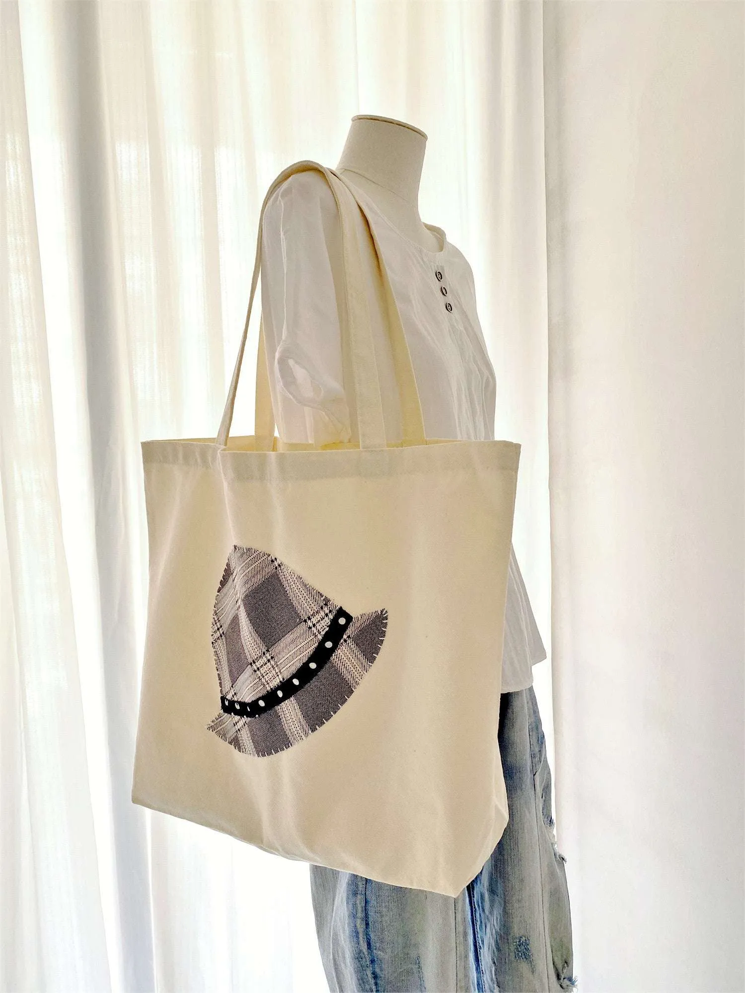 Gingham Hat Tote Bag