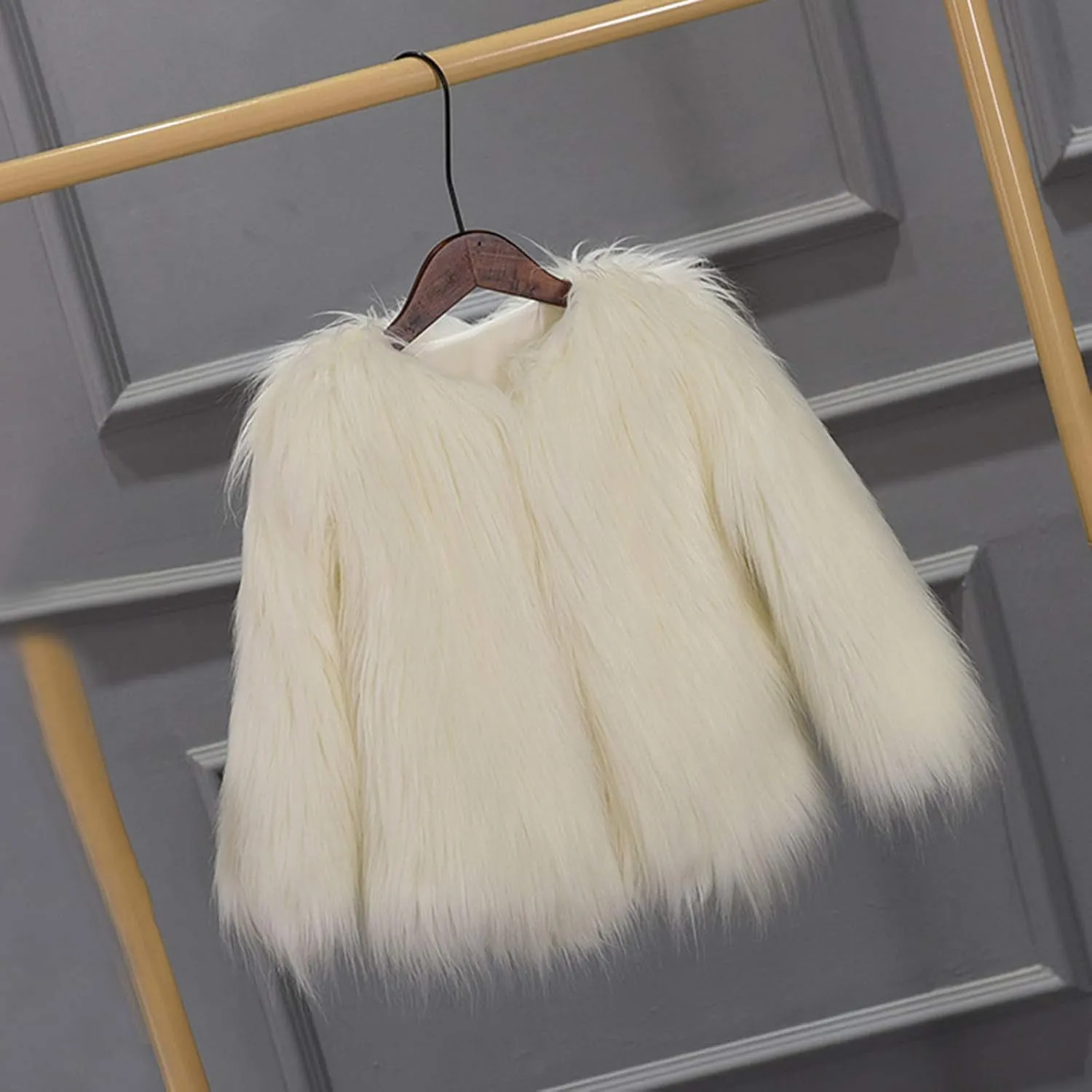 Girls Faux-Fur Jacket Coat Kids Fall Winter Thick Fleece Fuzzy Warm Outwear Tops Girls Furry Fuzzy Jacket Cardigan