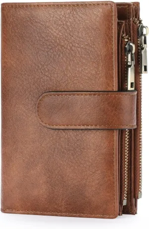 GOIACII Womens Wallets Rfid Credit Card Holder with 2 Zipper Pockets, 3 ID Windows Ladies Purse Leather