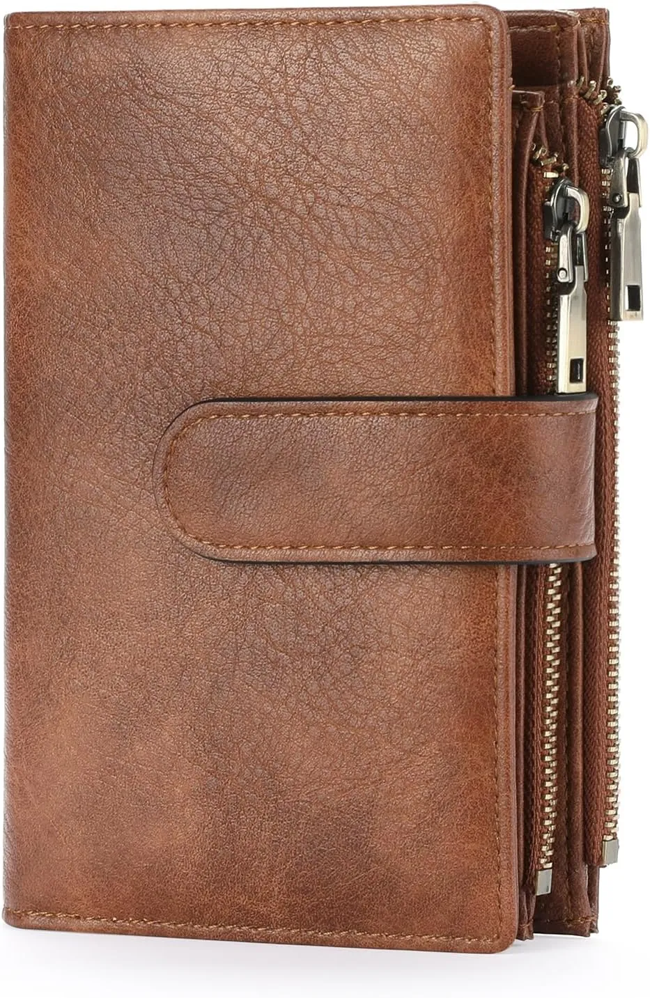 GOIACII Womens Wallets Rfid Credit Card Holder with 2 Zipper Pockets, 3 ID Windows Ladies Purse Leather