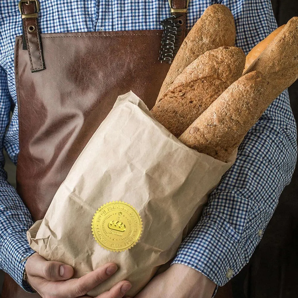 Gold Foil Stickers Seals Embossed Bread(Fresh Delicious Premium Cooker with Love) 2 Inch 100Pcs, Self Adhesive Gold Around Embossing Medal Sticker for Bakery Bread Bag Wrapper Baking Decor
