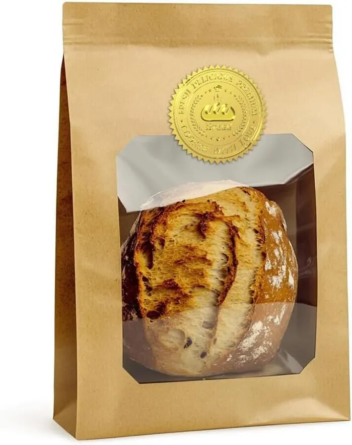 Gold Foil Stickers Seals Embossed Bread(Fresh Delicious Premium Cooker with Love) 2 Inch 100Pcs, Self Adhesive Gold Around Embossing Medal Sticker for Bakery Bread Bag Wrapper Baking Decor