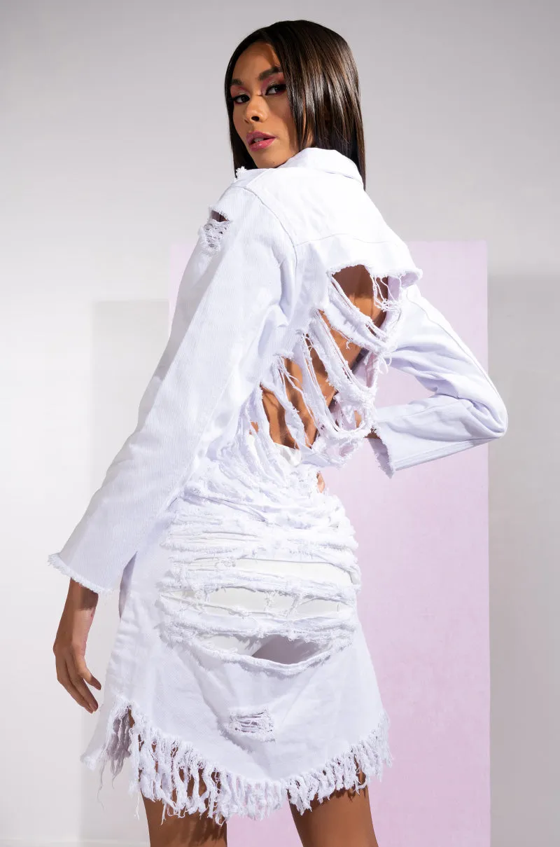 GOOD TO BE BAD DISTRESSED DENIM JACKET