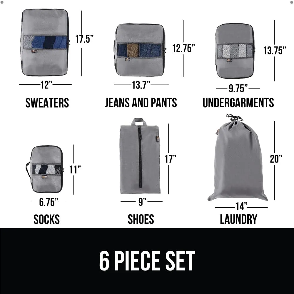 GORILLA GRIP 6 Set Packing Cubes, Travel Essentials for Suitcase, Mesh Organizer Bags for Clothes Toiletries Shoes and Laundry, Luggage and Carry On Airplane Accessories, Traveling Must Haves Gray