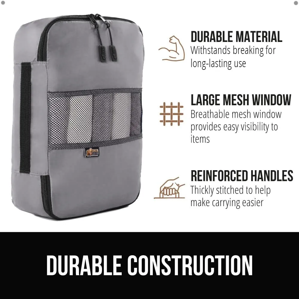 GORILLA GRIP 6 Set Packing Cubes, Travel Essentials for Suitcase, Mesh Organizer Bags for Clothes Toiletries Shoes and Laundry, Luggage and Carry On Airplane Accessories, Traveling Must Haves Gray