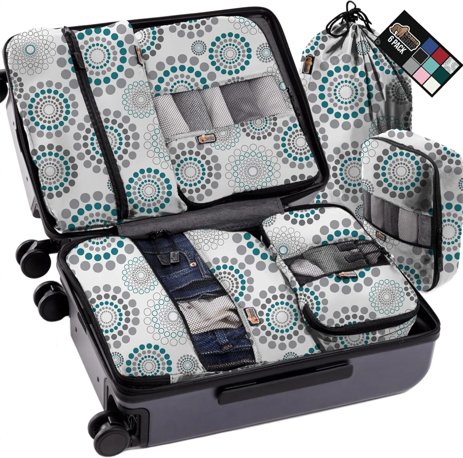 GORILLA GRIP 6 Set Packing Cubes, Travel Essentials for Suitcase, Mesh Organizer Bags for Clothes Toiletries Shoes and Laundry, Luggage and Carry On Airplane Accessories, Traveling Must Haves Spiral