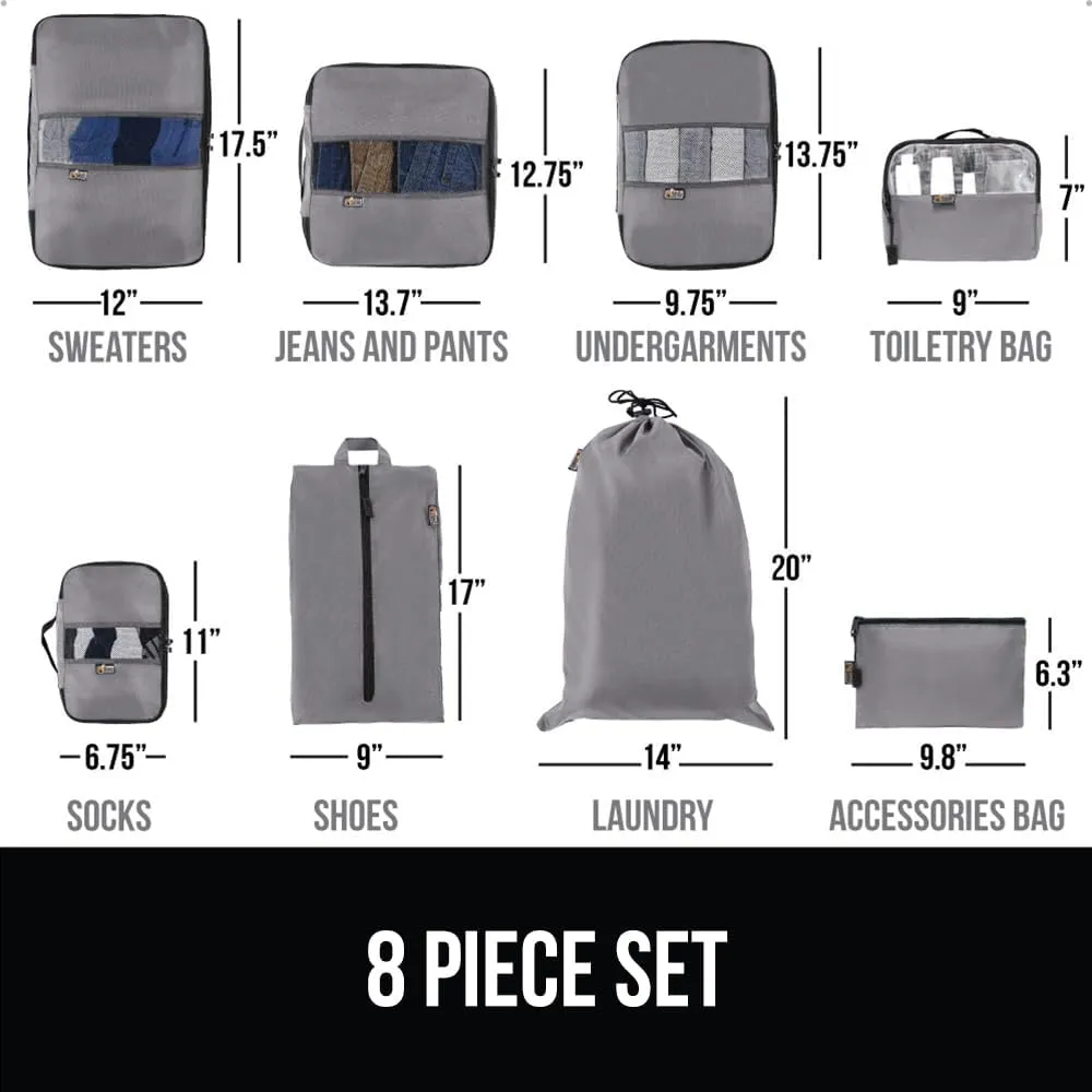 GORILLA GRIP 8 Set Packing Cubes, Travel Essentials for Suitcase, Mesh Organizer Bags for Clothes Toiletries Shoes and Laundry, Luggage and Carry On Airplane Accessories, Traveling Must Haves Gray