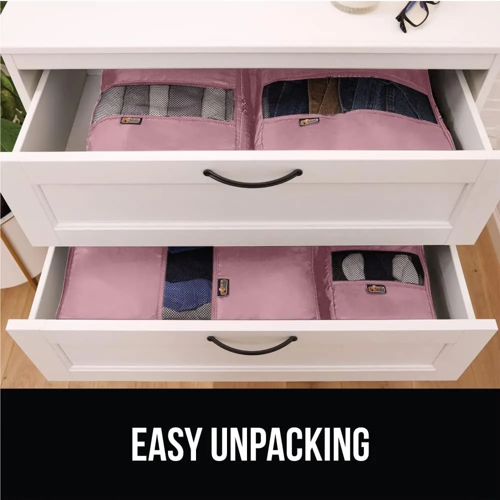 GORILLA GRIP 8 Set Packing Cubes, Travel Essentials for Suitcase, Mesh Organizer Bags for Clothes Toiletries Shoes and Laundry, Luggage and Carry On Airplane Accessories, Traveling Must Haves Pink