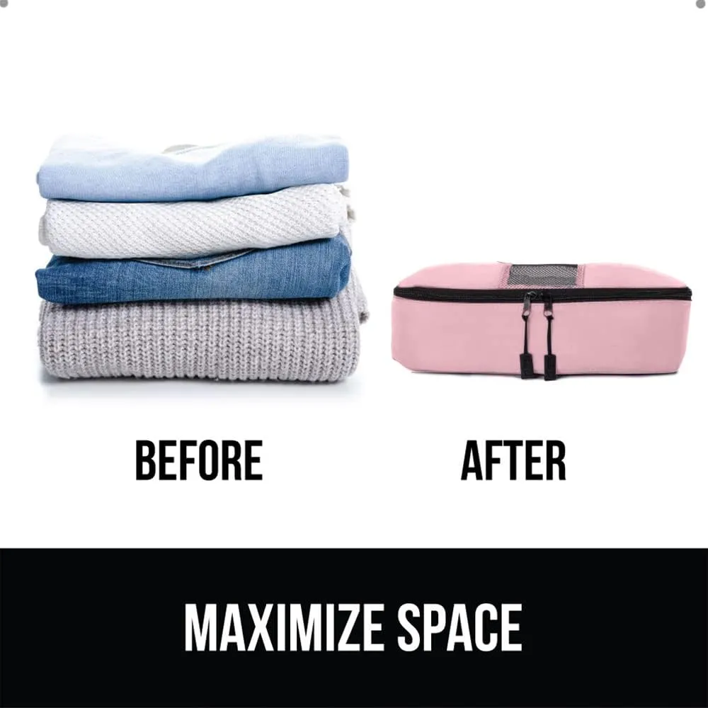 GORILLA GRIP 8 Set Packing Cubes, Travel Essentials for Suitcase, Mesh Organizer Bags for Clothes Toiletries Shoes and Laundry, Luggage and Carry On Airplane Accessories, Traveling Must Haves Pink