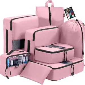GORILLA GRIP 8 Set Packing Cubes, Travel Essentials for Suitcase, Mesh Organizer Bags for Clothes Toiletries Shoes and Laundry, Luggage and Carry On Airplane Accessories, Traveling Must Haves Pink