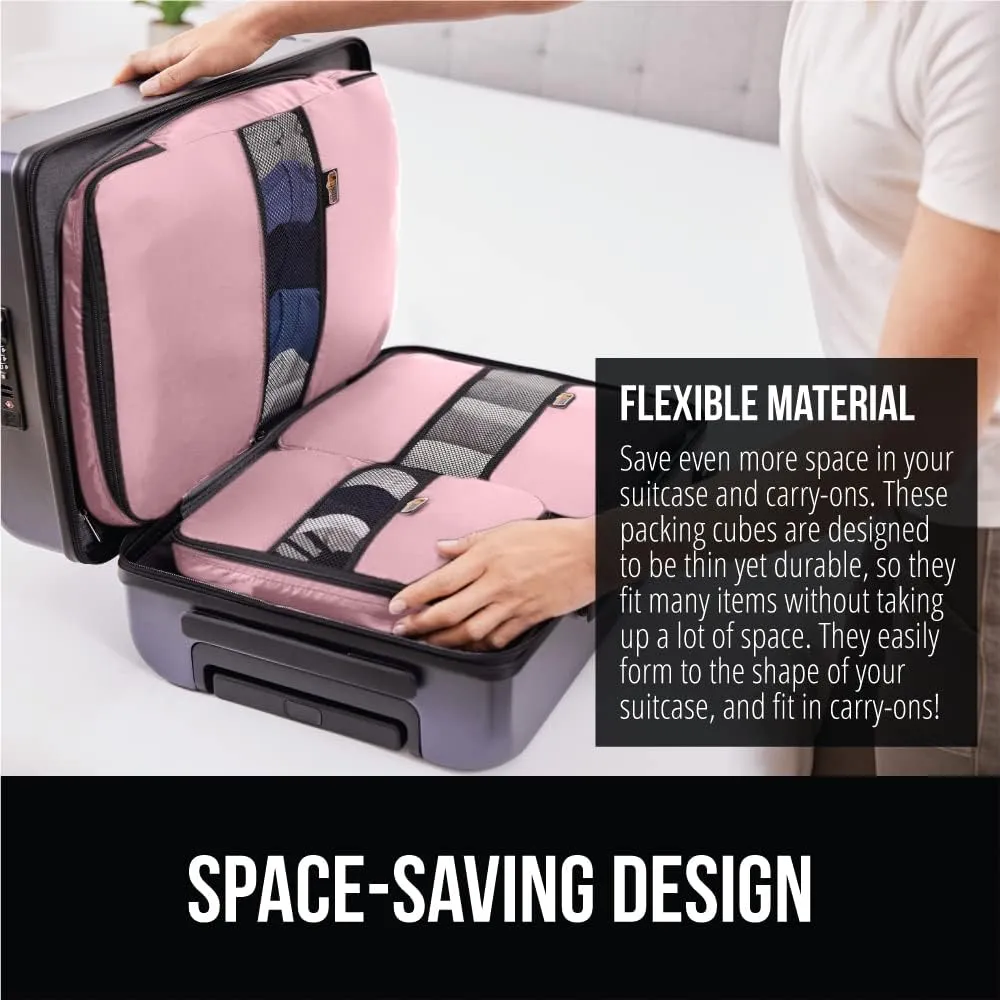 GORILLA GRIP 8 Set Packing Cubes, Travel Essentials for Suitcase, Mesh Organizer Bags for Clothes Toiletries Shoes and Laundry, Luggage and Carry On Airplane Accessories, Traveling Must Haves Pink