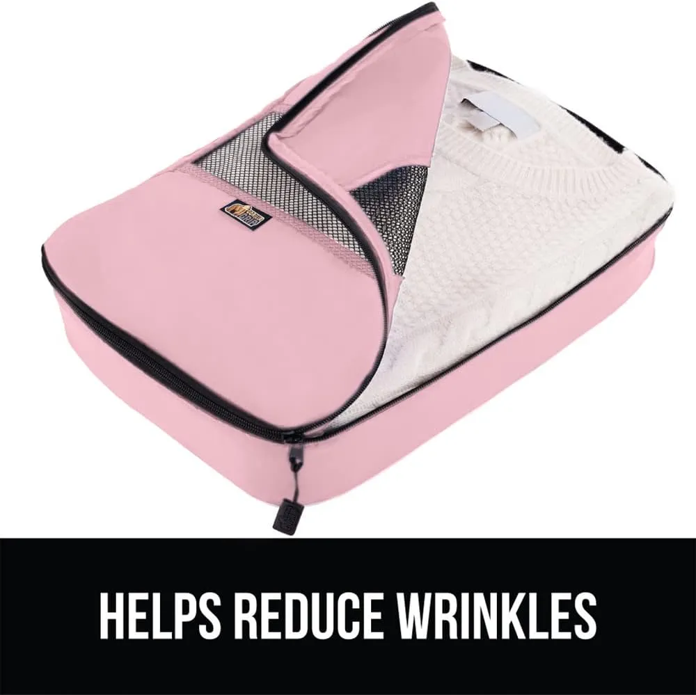 GORILLA GRIP 8 Set Packing Cubes, Travel Essentials for Suitcase, Mesh Organizer Bags for Clothes Toiletries Shoes and Laundry, Luggage and Carry On Airplane Accessories, Traveling Must Haves Pink