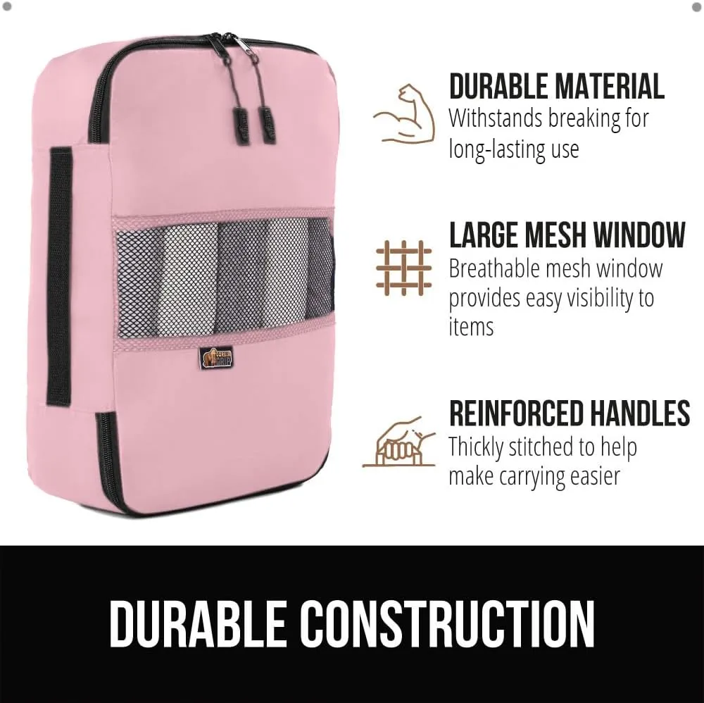 GORILLA GRIP 8 Set Packing Cubes, Travel Essentials for Suitcase, Mesh Organizer Bags for Clothes Toiletries Shoes and Laundry, Luggage and Carry On Airplane Accessories, Traveling Must Haves Pink