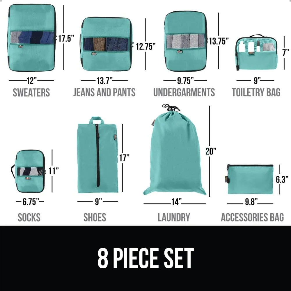 GORILLA GRIP 8 Set Packing Cubes, Travel Essentials for Suitcase, Mesh Organizer Bags for Clothes Toiletries Shoes Laundry, Luggage and Carry On Airplane Accessories, Traveling Must Haves Turquoise