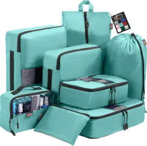 GORILLA GRIP 8 Set Packing Cubes, Travel Essentials for Suitcase, Mesh Organizer Bags for Clothes Toiletries Shoes Laundry, Luggage and Carry On Airplane Accessories, Traveling Must Haves Turquoise