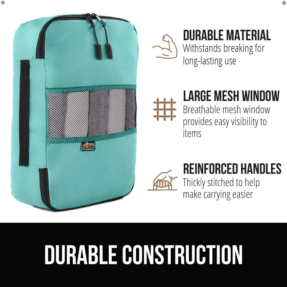 GORILLA GRIP 8 Set Packing Cubes, Travel Essentials for Suitcase, Mesh Organizer Bags for Clothes Toiletries Shoes Laundry, Luggage and Carry On Airplane Accessories, Traveling Must Haves Turquoise