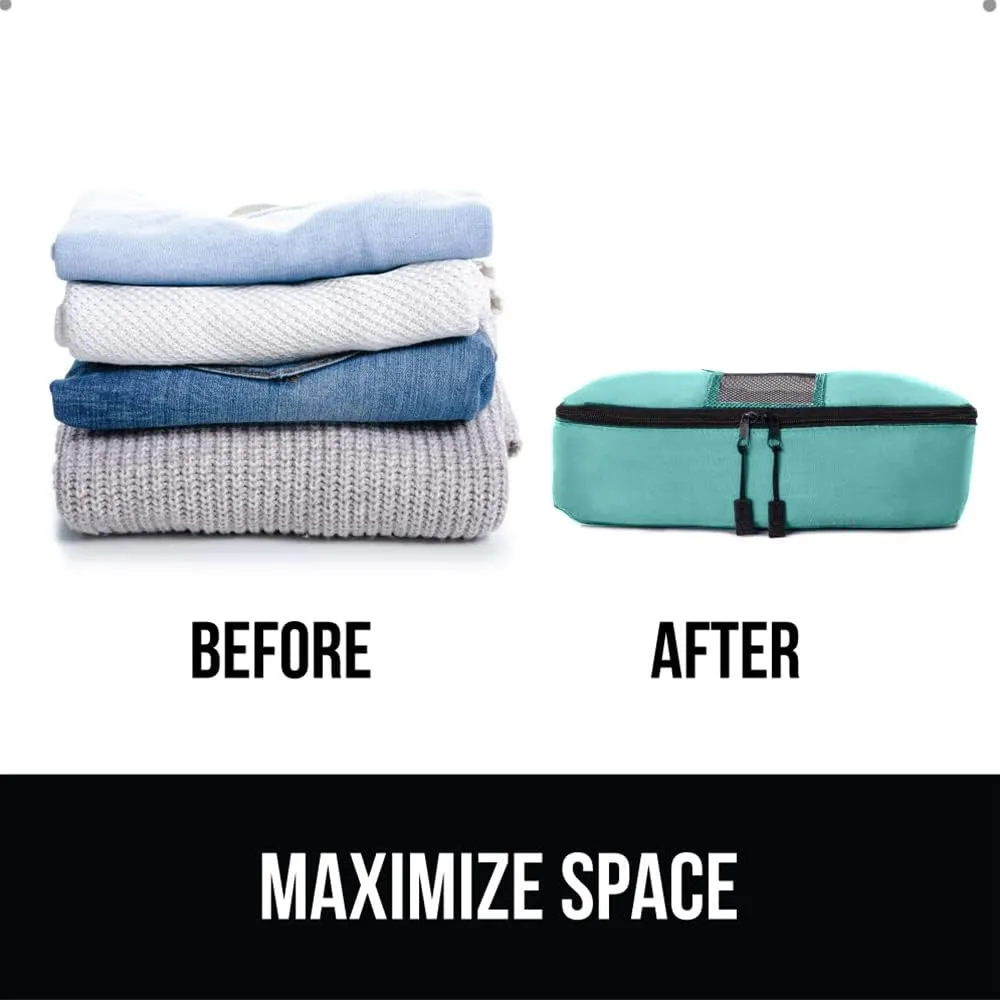 GORILLA GRIP 8 Set Packing Cubes, Travel Essentials for Suitcase, Mesh Organizer Bags for Clothes Toiletries Shoes Laundry, Luggage and Carry On Airplane Accessories, Traveling Must Haves Turquoise