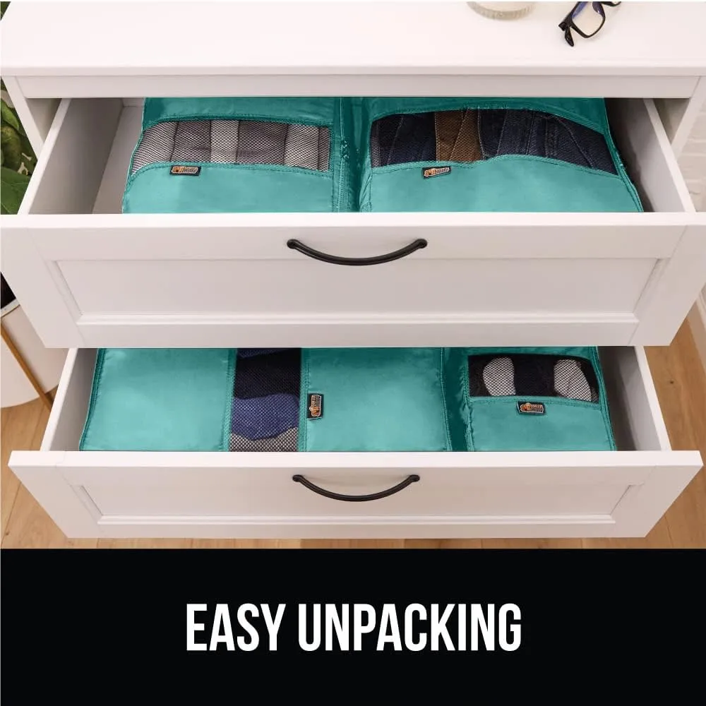 GORILLA GRIP 8 Set Packing Cubes, Travel Essentials for Suitcase, Mesh Organizer Bags for Clothes Toiletries Shoes Laundry, Luggage and Carry On Airplane Accessories, Traveling Must Haves Turquoise