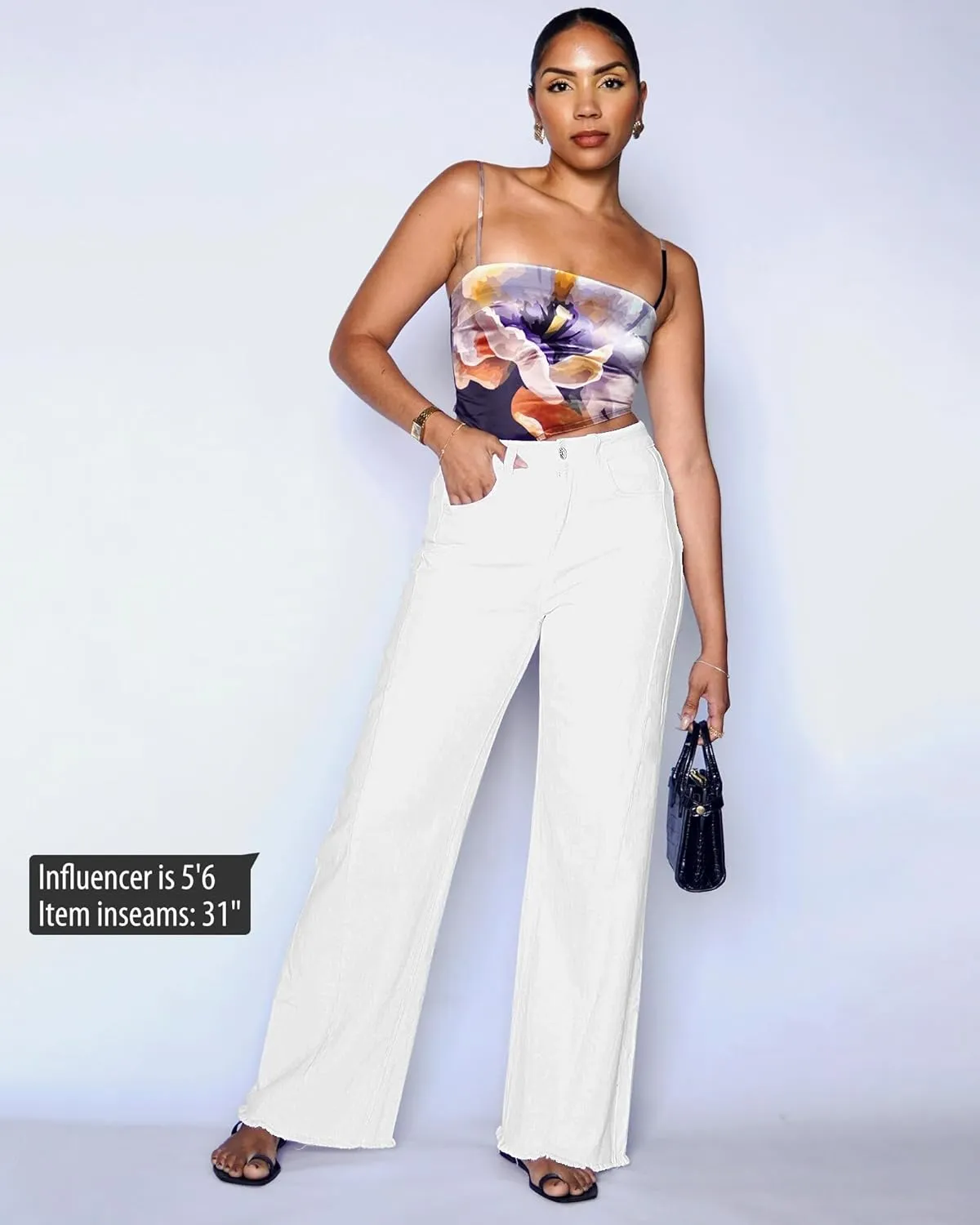 GRAPENT Wide Leg Jeans for Women High Waisted Trendy Strechy Denim Pants Side Seam Frayed Hem Baggy Work Trouser Jeans