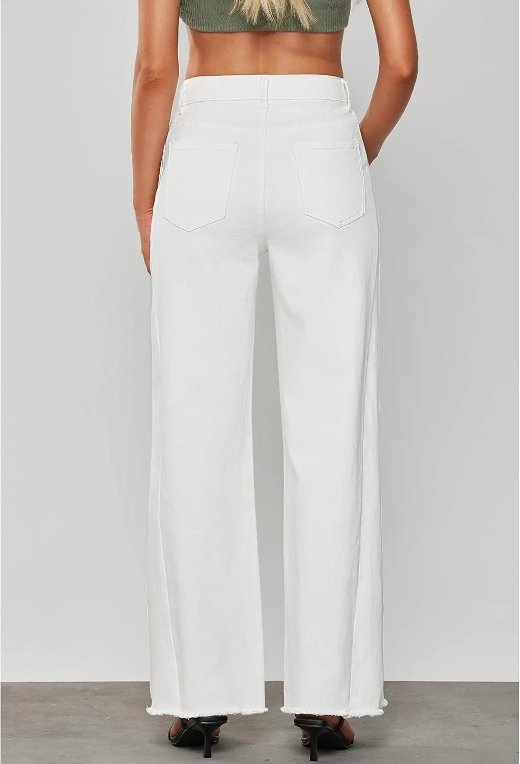 GRAPENT Wide Leg Jeans for Women High Waisted Trendy Strechy Denim Pants Side Seam Frayed Hem Baggy Work Trouser Jeans
