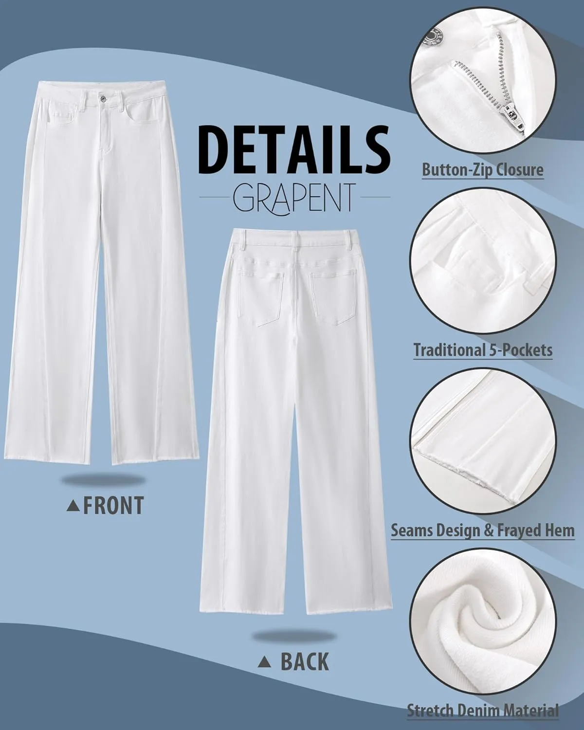 GRAPENT Wide Leg Jeans for Women High Waisted Trendy Strechy Denim Pants Side Seam Frayed Hem Baggy Work Trouser Jeans