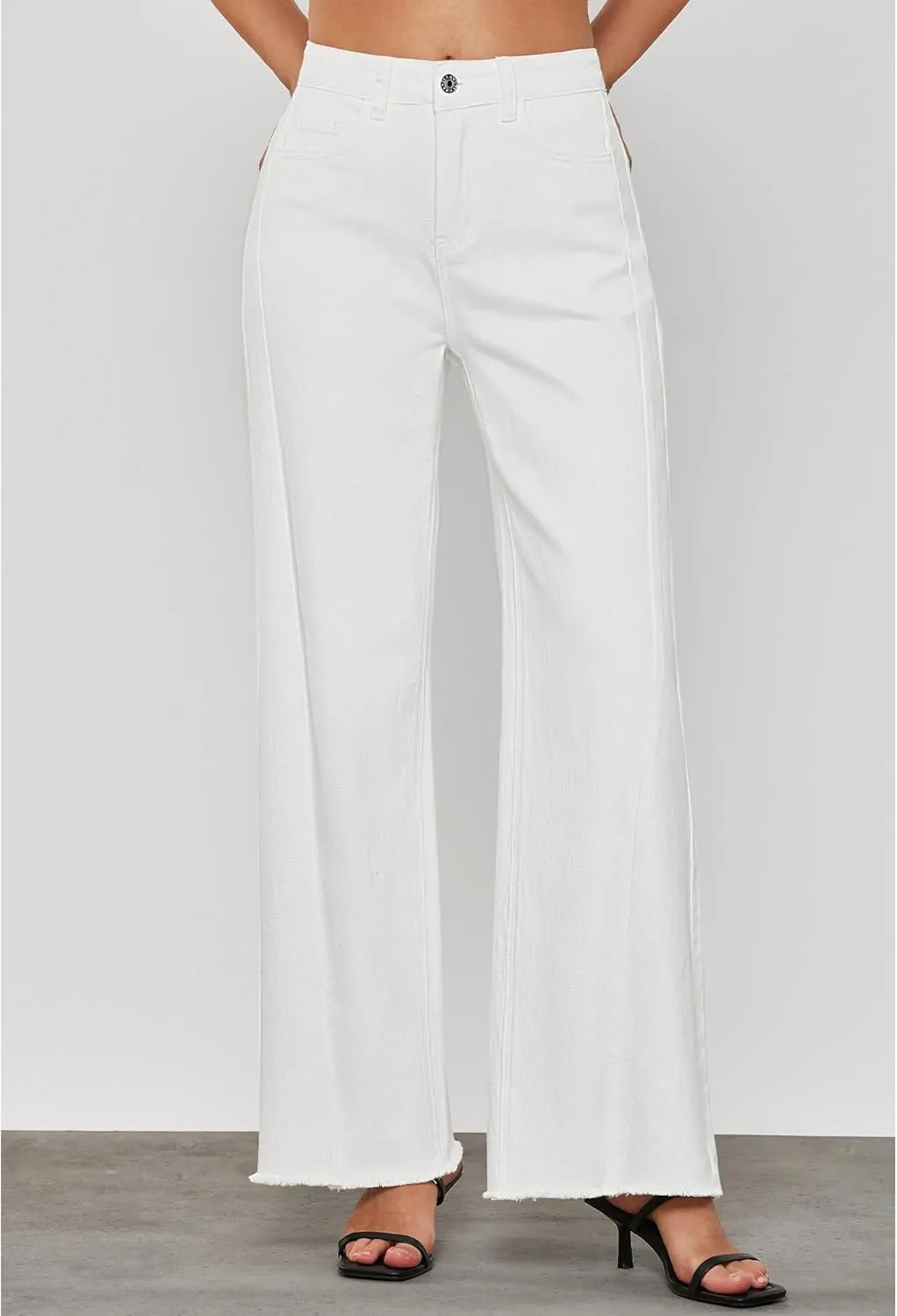 GRAPENT Wide Leg Jeans for Women High Waisted Trendy Strechy Denim Pants Side Seam Frayed Hem Baggy Work Trouser Jeans