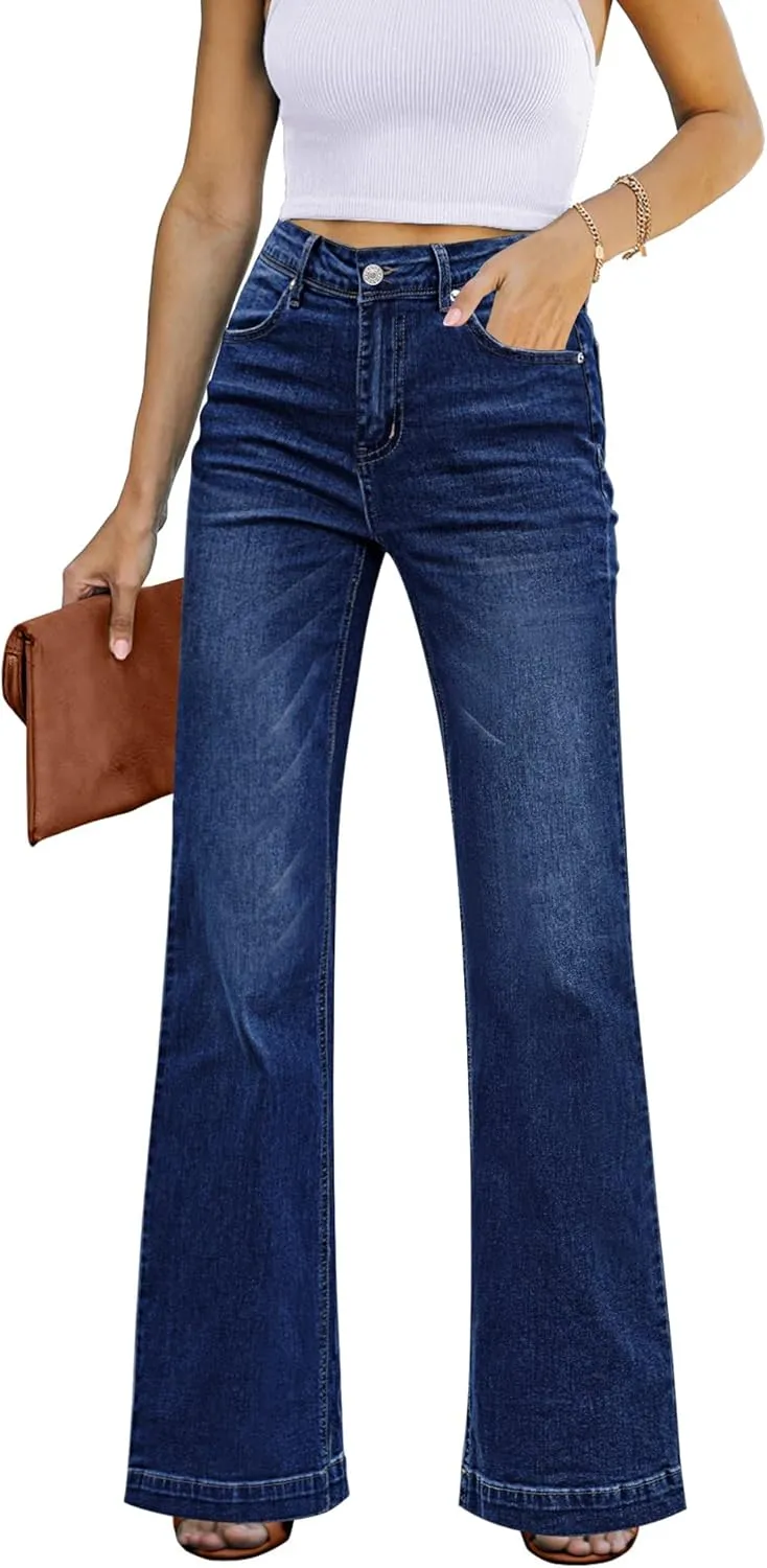 GRAPENT Womens Flare Jeans High Waisted Wide Leg Baggy Jean for Women Stretch Denim Pants