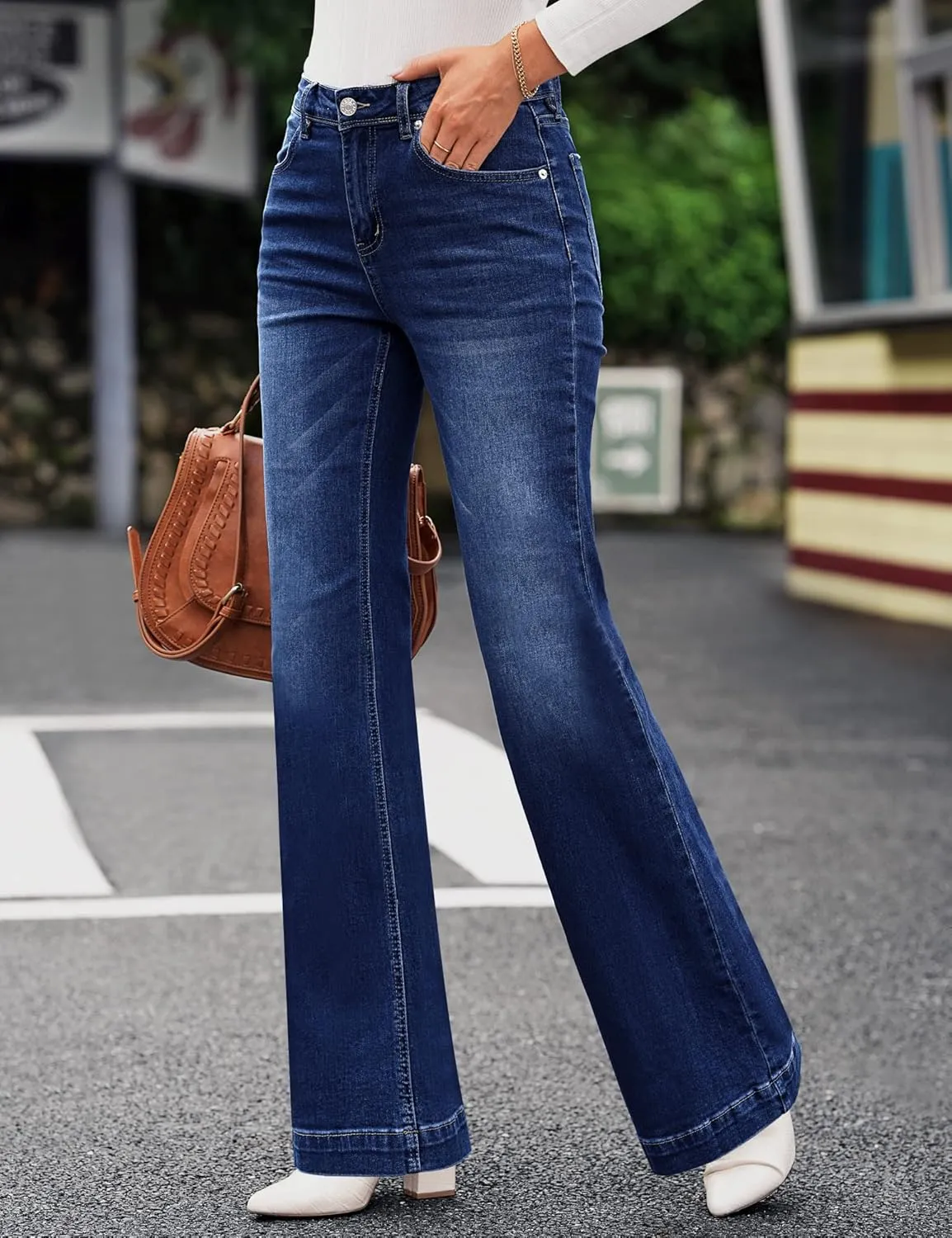 GRAPENT Womens Flare Jeans High Waisted Wide Leg Baggy Jean for Women Stretch Denim Pants
