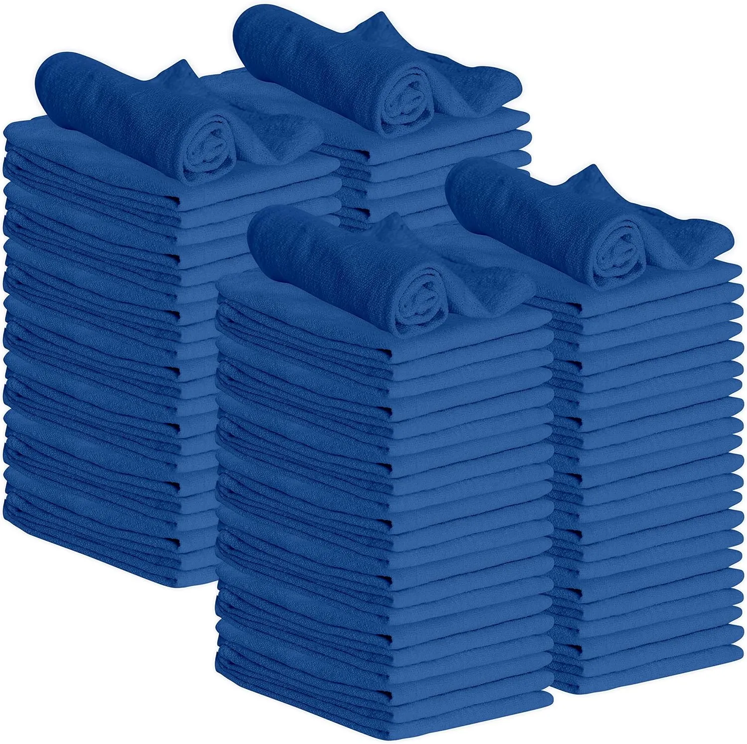 GREEN LIFESTYLE 100 Pack 12x14 Blue Shop Towel 100% Cotton, Super Absorbent and Durable for Car, Reusable