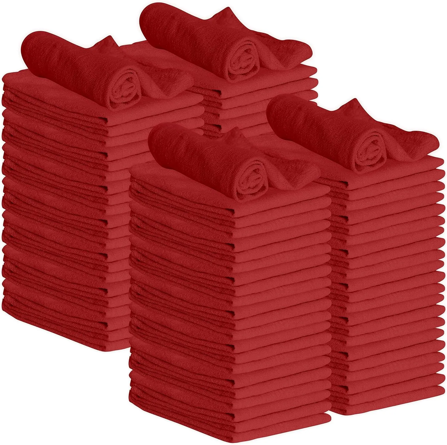 GREEN LIFESTYLE 100 Pack 12x14 Red Shop Towel 100% Cotton, Super Absorbent and Durable for Car, Reusable