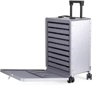 Green Travel Jewelry Trolley Case with Code Locks and Wheels - 9 Layer Removable Trays, Rolling Organizer for Women's Jewels Sets Display