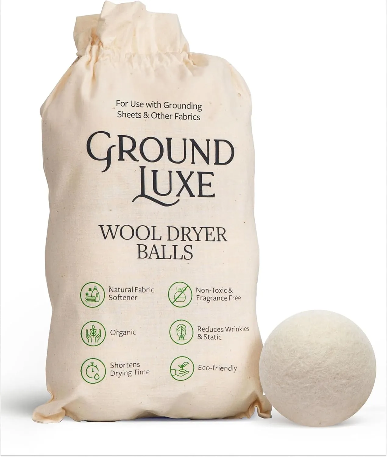 GroundLuxe Premium New Zealand Wool Dryer Balls - 100% Organic, Hand-Felted, Reusable, Reduce Drying Time - Set of 6 for Natural Fabric Softening, Wrinkle & Static Reduction