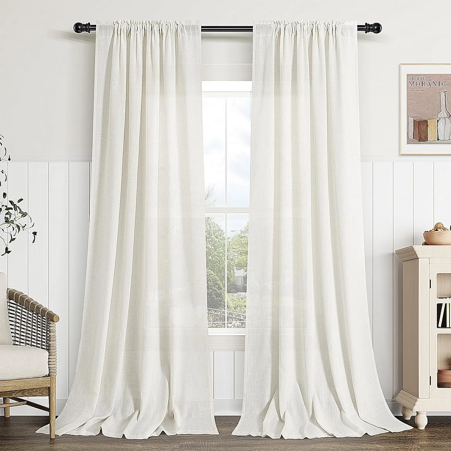 Guken Natural Linen Curtains 96 Inch Length for Living Room Bedroom 2 Panels Set Rod Pocket Light Filtering Semi Sheer Window Curtains 52 Inch Width Boho Farmhouse Linen Drapes Cream Ivory, W52xL96