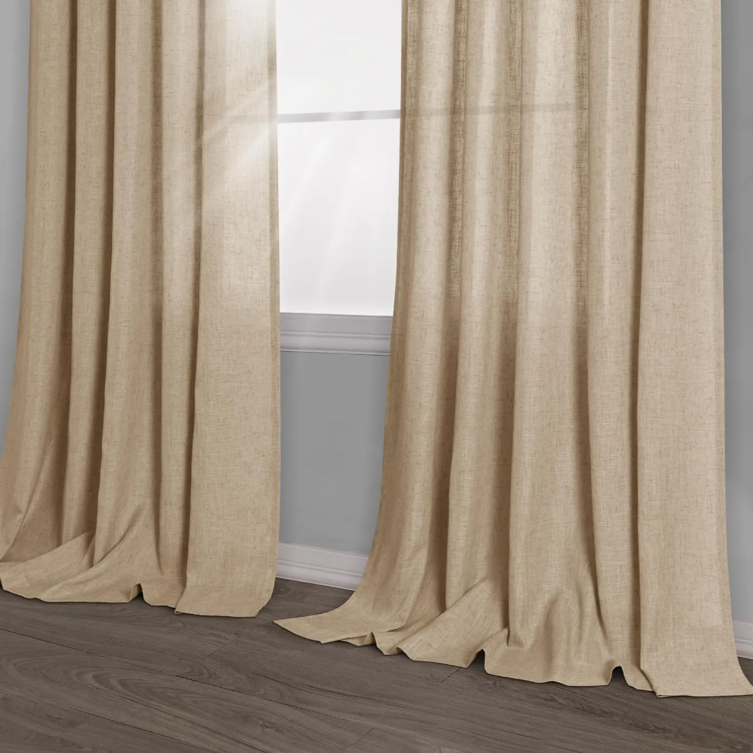 Guken Tan Linen Curtains 96 Inch Length for Living Room Bedroom 2 Panels Set Rod Pocket Light Filtering Semi Sheer Window Curtains 52 Inch Width Boho Farmhouse Linen Drapes, W52xL96