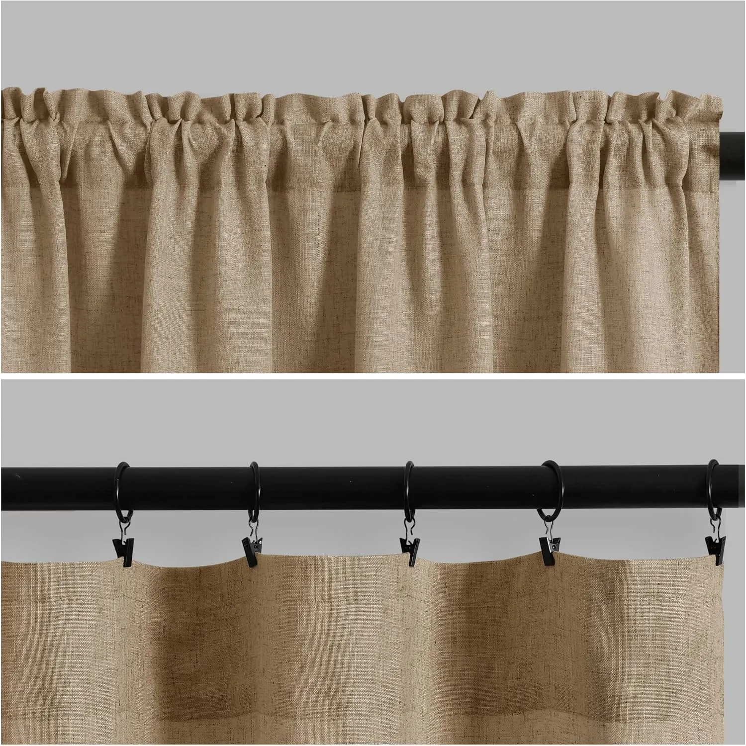 Guken Tan Linen Curtains 96 Inch Length for Living Room Bedroom 2 Panels Set Rod Pocket Light Filtering Semi Sheer Window Curtains 52 Inch Width Boho Farmhouse Linen Drapes, W52xL96