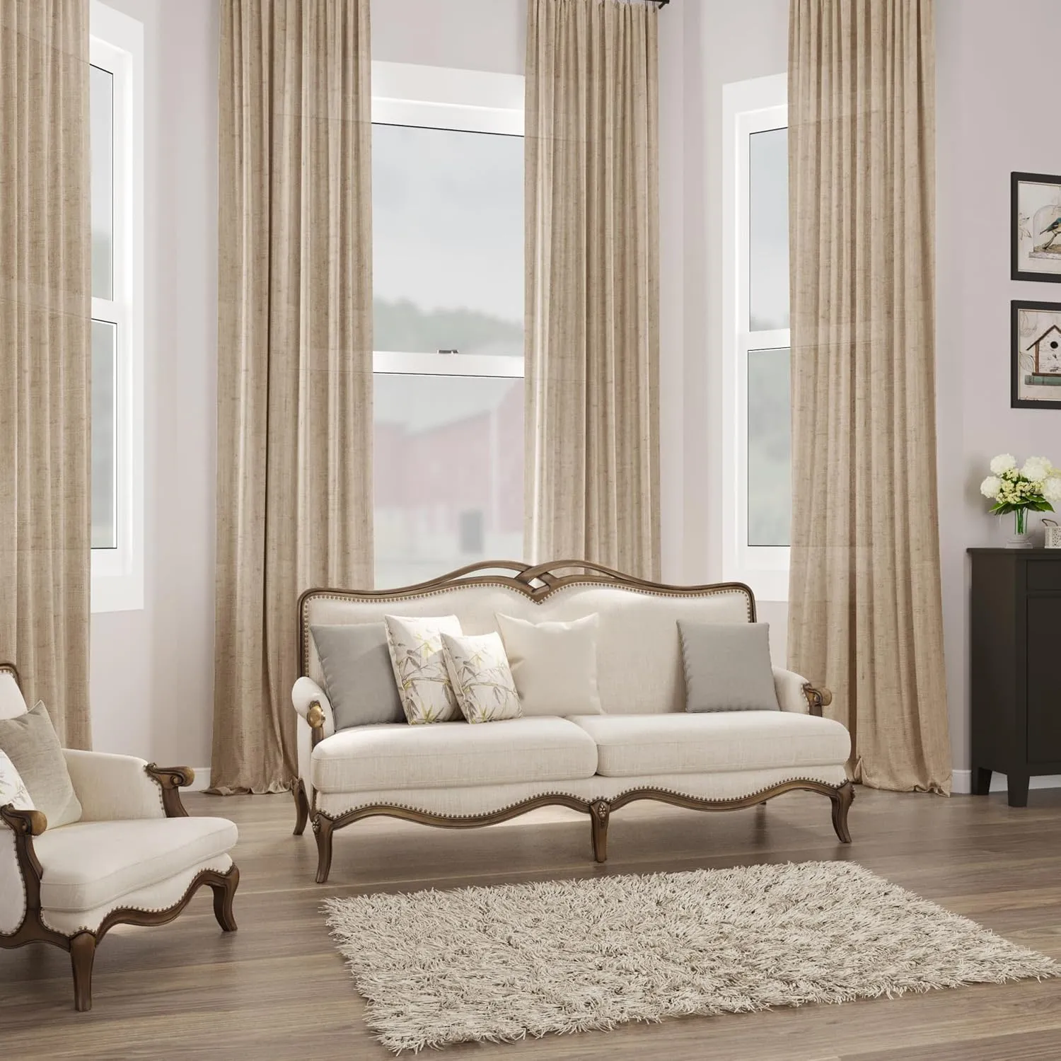 Guken Tan Linen Curtains 96 Inch Length for Living Room Bedroom 2 Panels Set Rod Pocket Light Filtering Semi Sheer Window Curtains 52 Inch Width Boho Farmhouse Linen Drapes, W52xL96