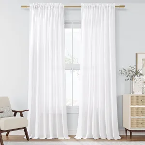 Guken White Linen Curtains 84 Inch Length for Living Room Bedroom 2 Panels Set Rod Pocket Light Filtering Semi Sheer Window Curtains 52 Inch Width Boho Farmhouse Linen Drapes, W52xL84