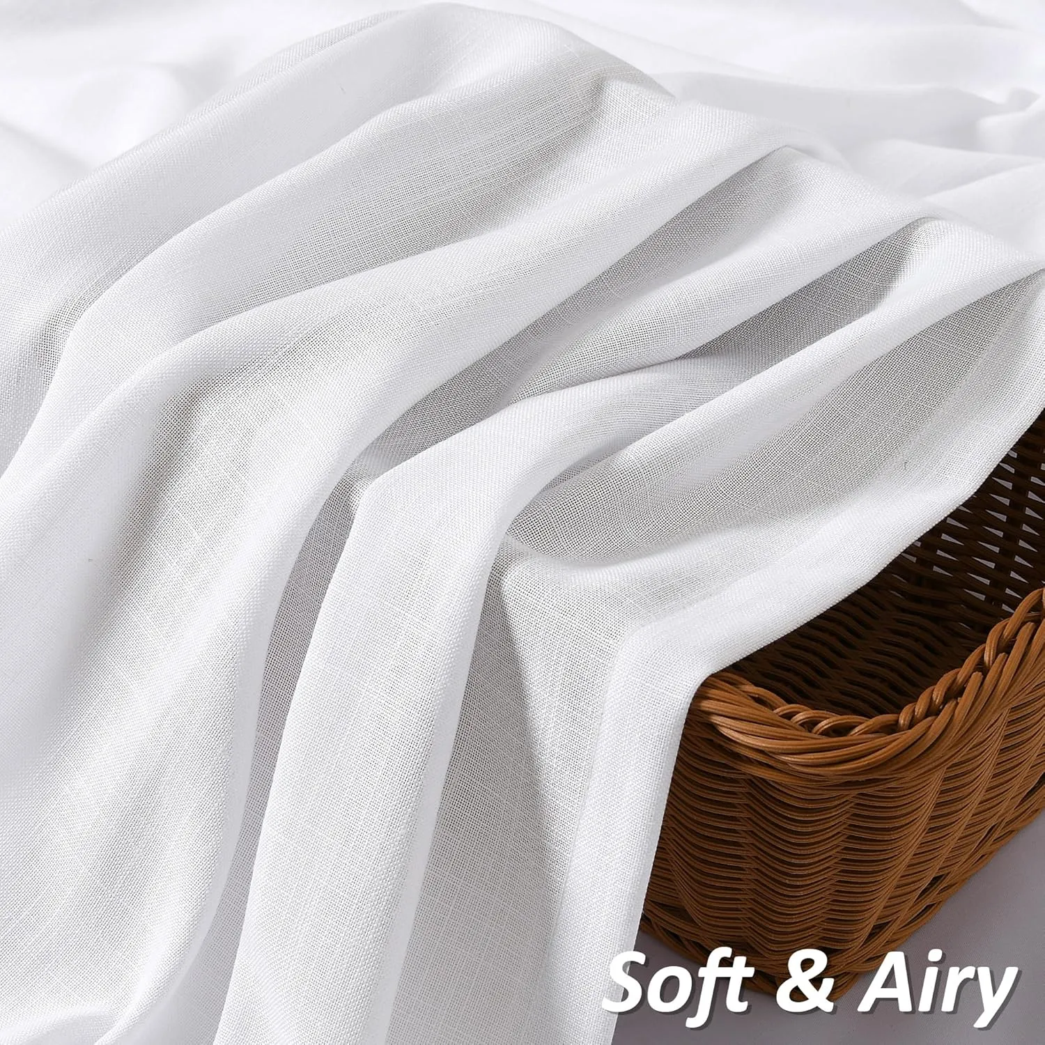Guken White Linen Curtains 96 Inch Length for Living Room Bedroom 2 Panels Set Rod Pocket Light Filtering Semi Sheer Window Curtains 52 Inch Width Boho Farmhouse Linen Drapes, W52xL96