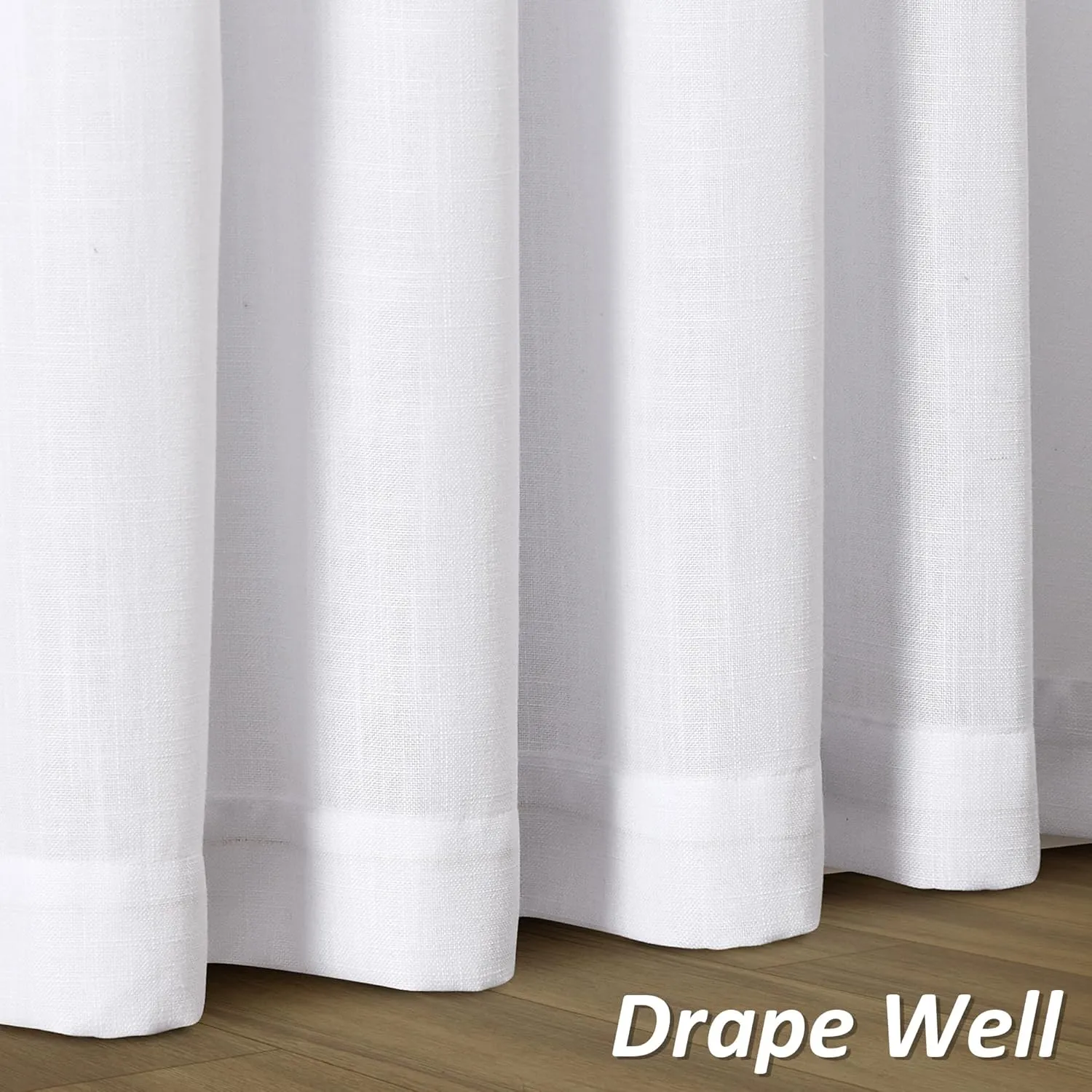 Guken White Linen Curtains 96 Inch Length for Living Room Bedroom 2 Panels Set Rod Pocket Light Filtering Semi Sheer Window Curtains 52 Inch Width Boho Farmhouse Linen Drapes, W52xL96