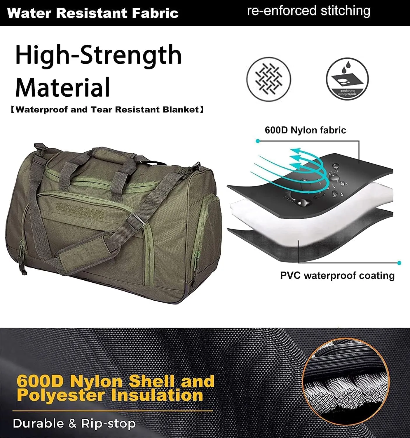 Gym Bag for Women & Men Tactical Duffle Military Weekender Work Out Lightweight Waterproof Sports Tote Shoe Pocket Green