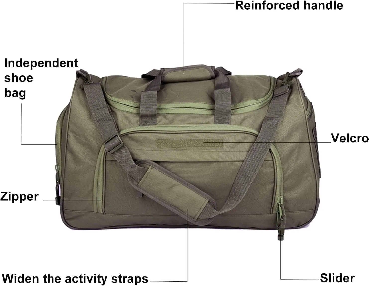 Gym Bag for Women & Men Tactical Duffle Military Weekender Work Out Lightweight Waterproof Sports Tote Shoe Pocket Green