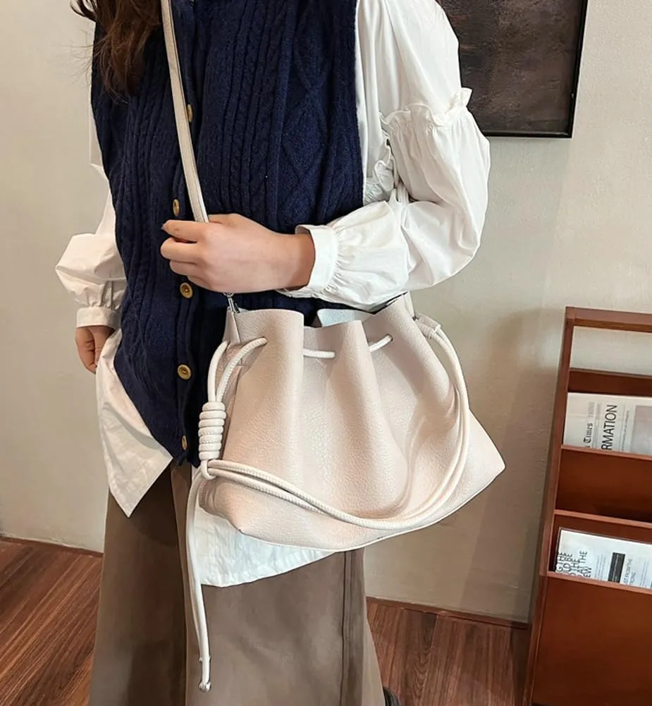 Halemet Bucket Bags for Women Drawstring Bucket Bag Soft Leather Shoulder Bag Purses for Women Crossbody Bag with Small Purse