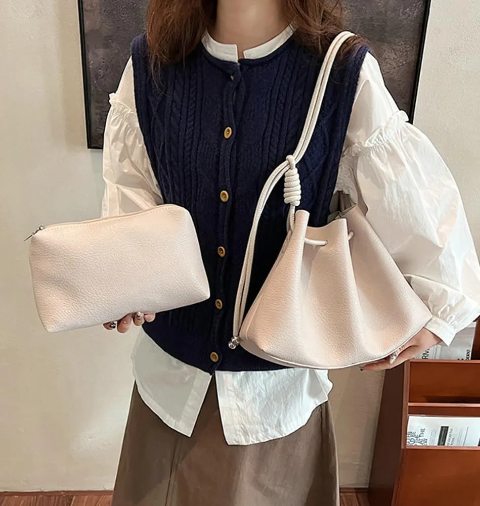 Halemet Bucket Bags for Women Drawstring Bucket Bag Soft Leather Shoulder Bag Purses for Women Crossbody Bag with Small Purse