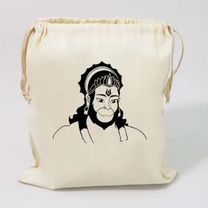 Handmakers Hanuman ji Black Print Canvas White Potli Bag for Gifts Ideas