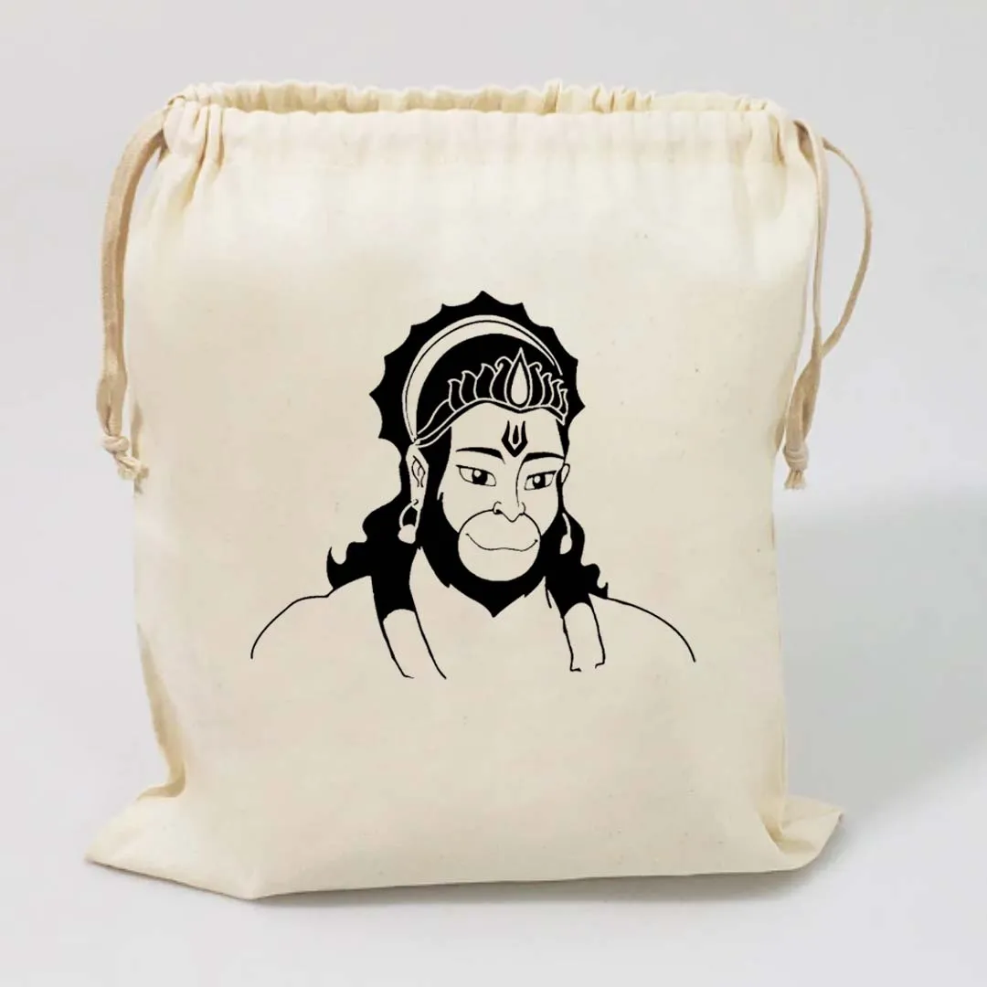 Handmakers Hanuman ji Black Print Canvas White Potli Bag for Gifts Ideas