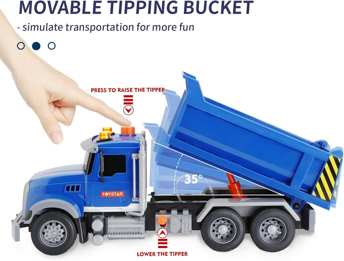 haomsj Big Dump Truck Toy Light Up & Moveable Lifting Back Garbage Push and Go Car Plastic Beach Construction Toy Vehicles for Kids Boys and Girls (Dump Truck)